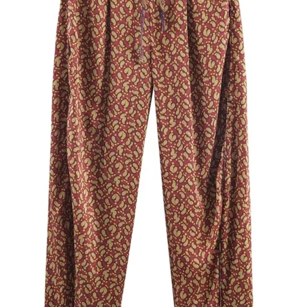 Zara Burgundy and Mustard Paisley Flare Pants